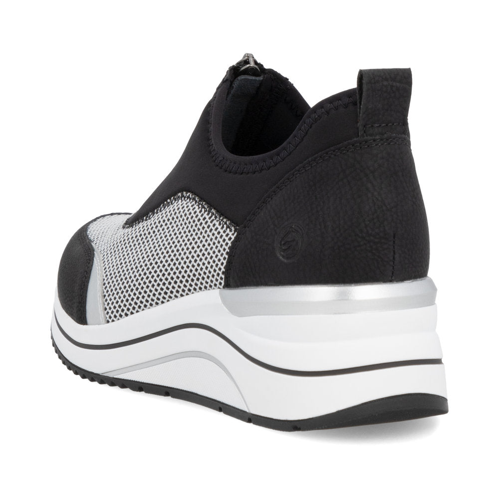 Remonte D0T08-03 Black, White & Silver Combi H Fit Front Zip Shoes