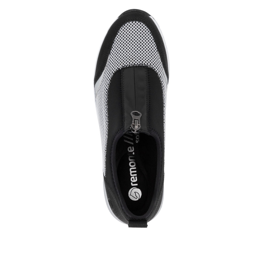 Remonte D0T08-03 Black, White & Silver Combi H Fit Front Zip Shoes