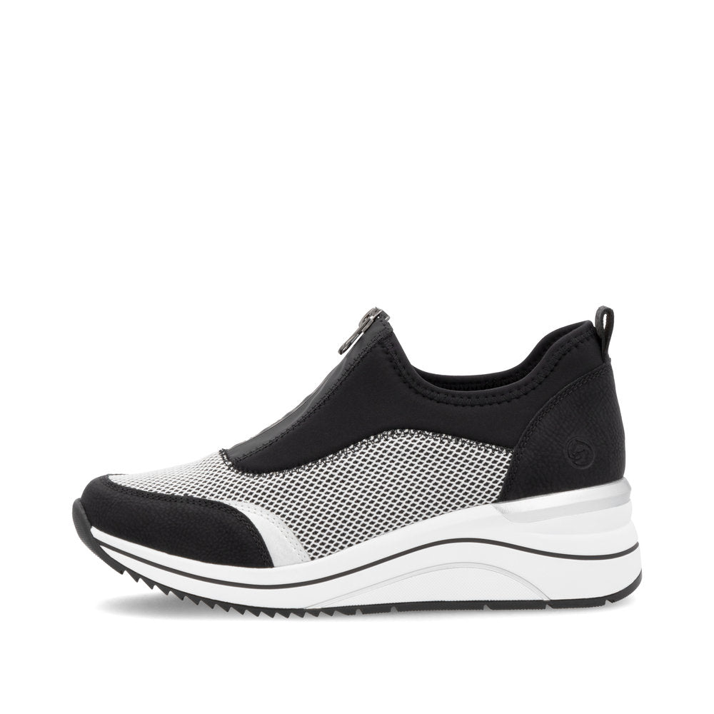 Remonte D0T08-03 Black, White & Silver Combi H Fit Front Zip Shoes