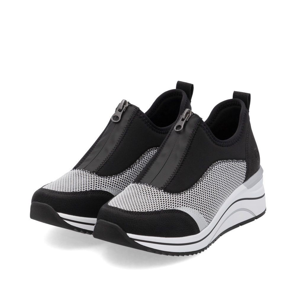 Remonte D0T08-03 Black, White & Silver Combi H Fit Front Zip Shoes