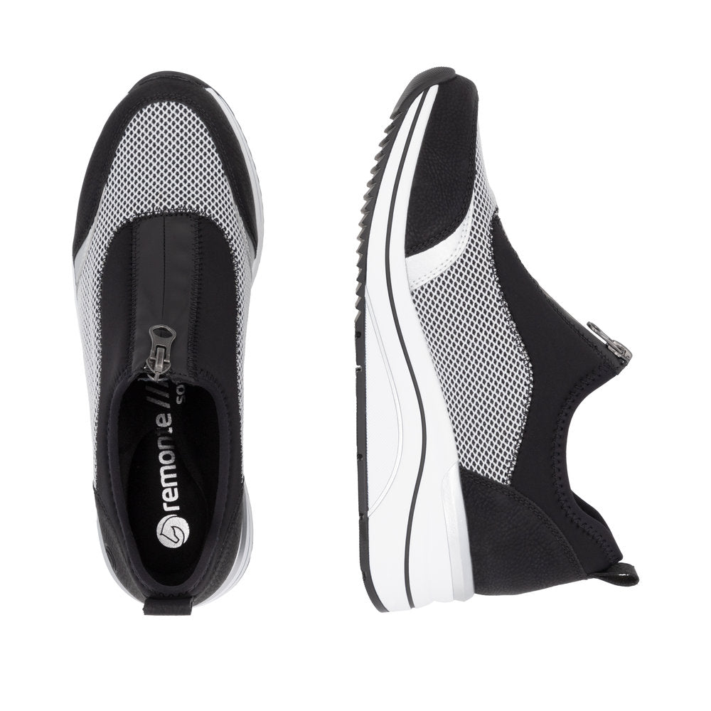 Remonte D0T08-03 Black, White & Silver Combi H Fit Front Zip Shoes