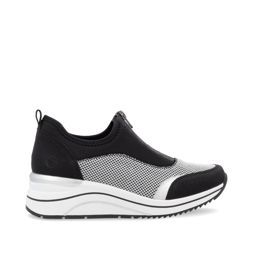 Remonte D0T08-03 Black, White & Silver Combi H Fit Front Zip Shoes