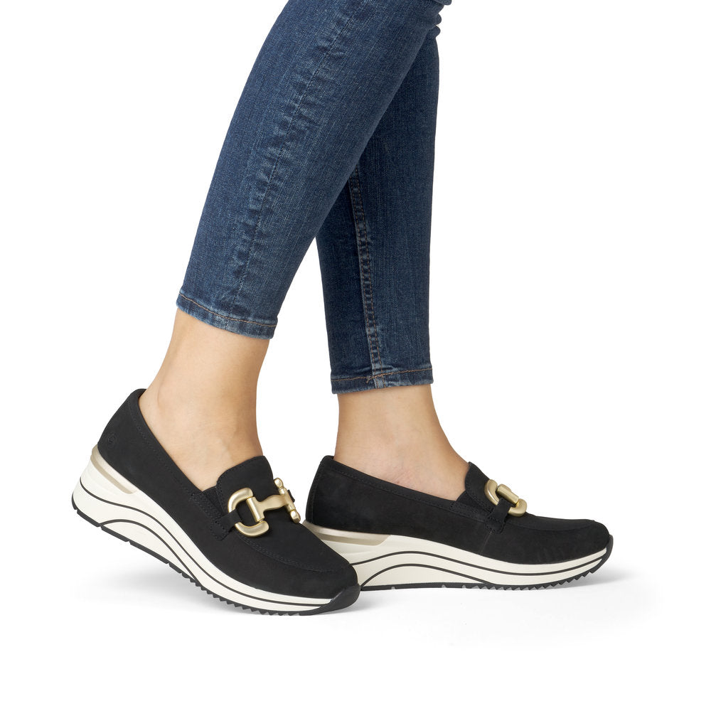 Remonte D0T12-02 Black H Fit Slip On Moccasins