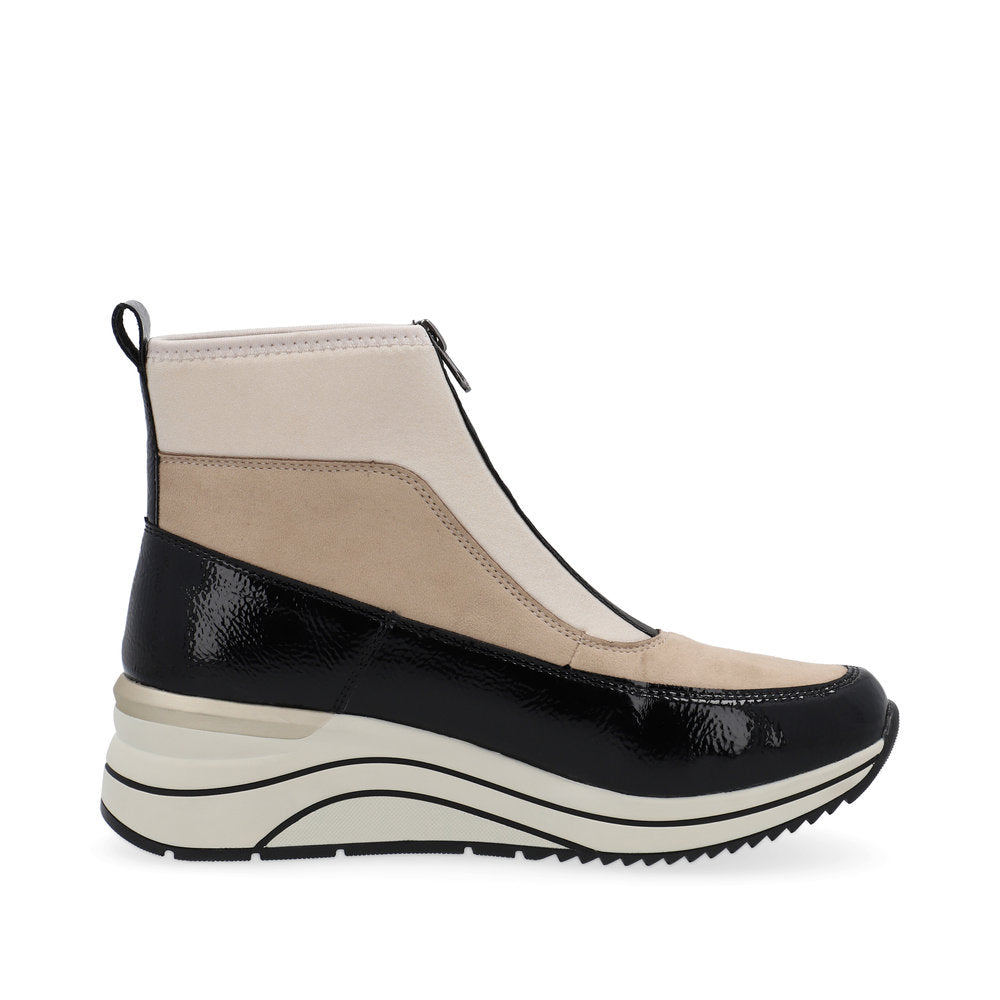 Remonte D0T71-60 Beige Combi Ankle Boots with Front Zip - Wide Fit