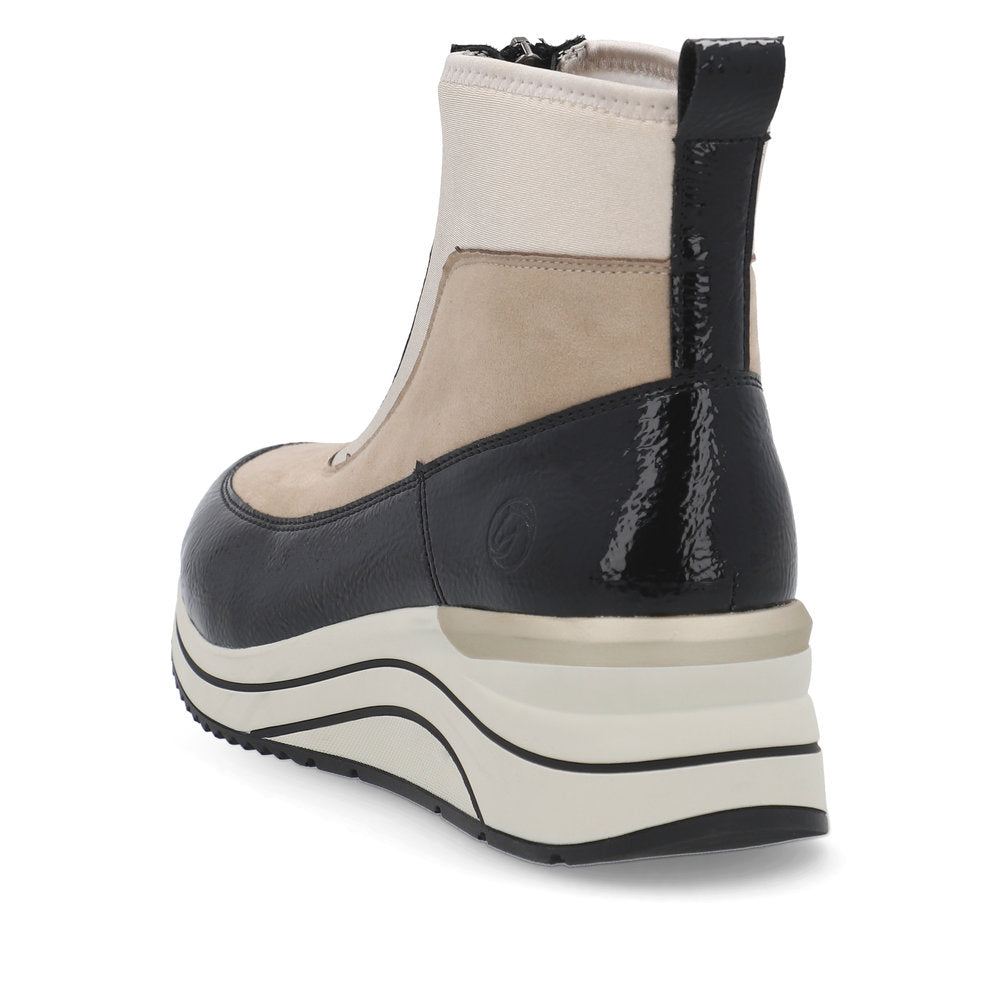 Remonte D0T71-60 Beige Combi Ankle Boots with Front Zip - Wide Fit