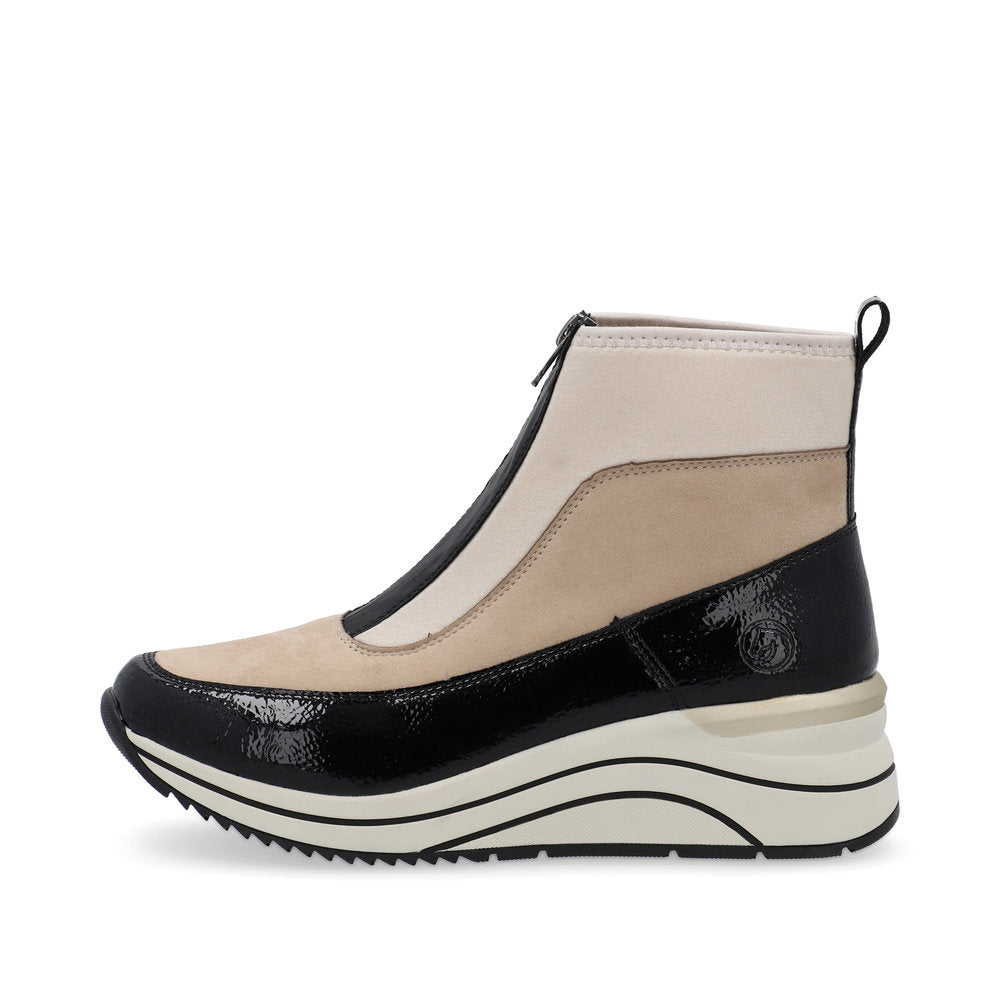 Remonte D0T71-60 Beige Combi Ankle Boots with Front Zip - Wide Fit
