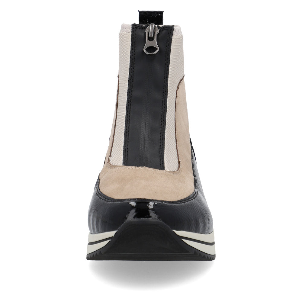 Remonte D0T71-60 Beige Combi Ankle Boots with Front Zip - Wide Fit