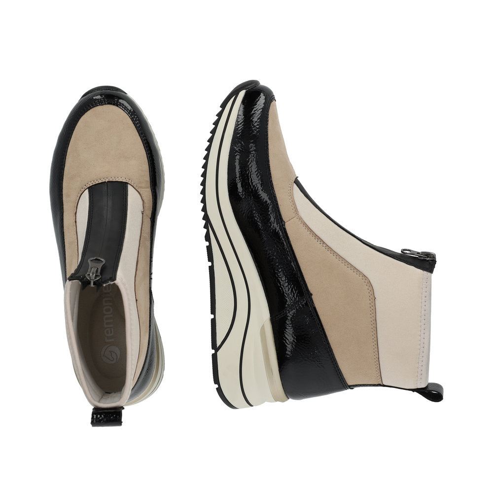 Remonte D0T71-60 Beige Combi Ankle Boots with Front Zip - Wide Fit