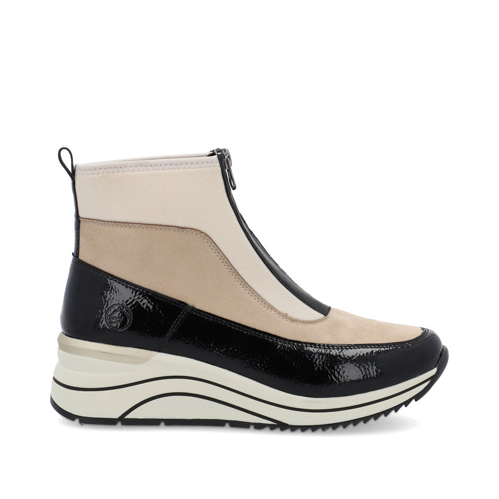 Remonte D0T71-60 Beige Combi Ankle Boots with Front Zip - Wide Fit