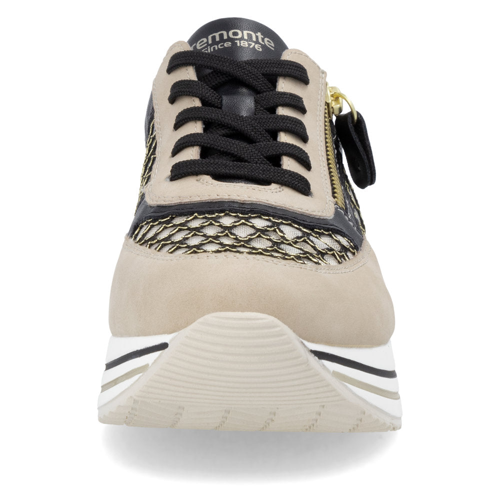 Remonte D1329-03 Pearl, Black & Gold Combi Sneakers with Side Zip - Vegan