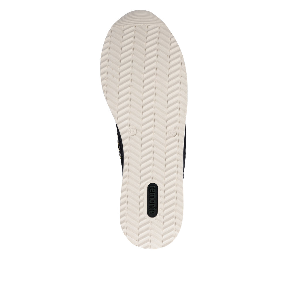 Remonte D1329-03 Pearl, Black & Gold Combi Sneakers with Side Zip - Vegan