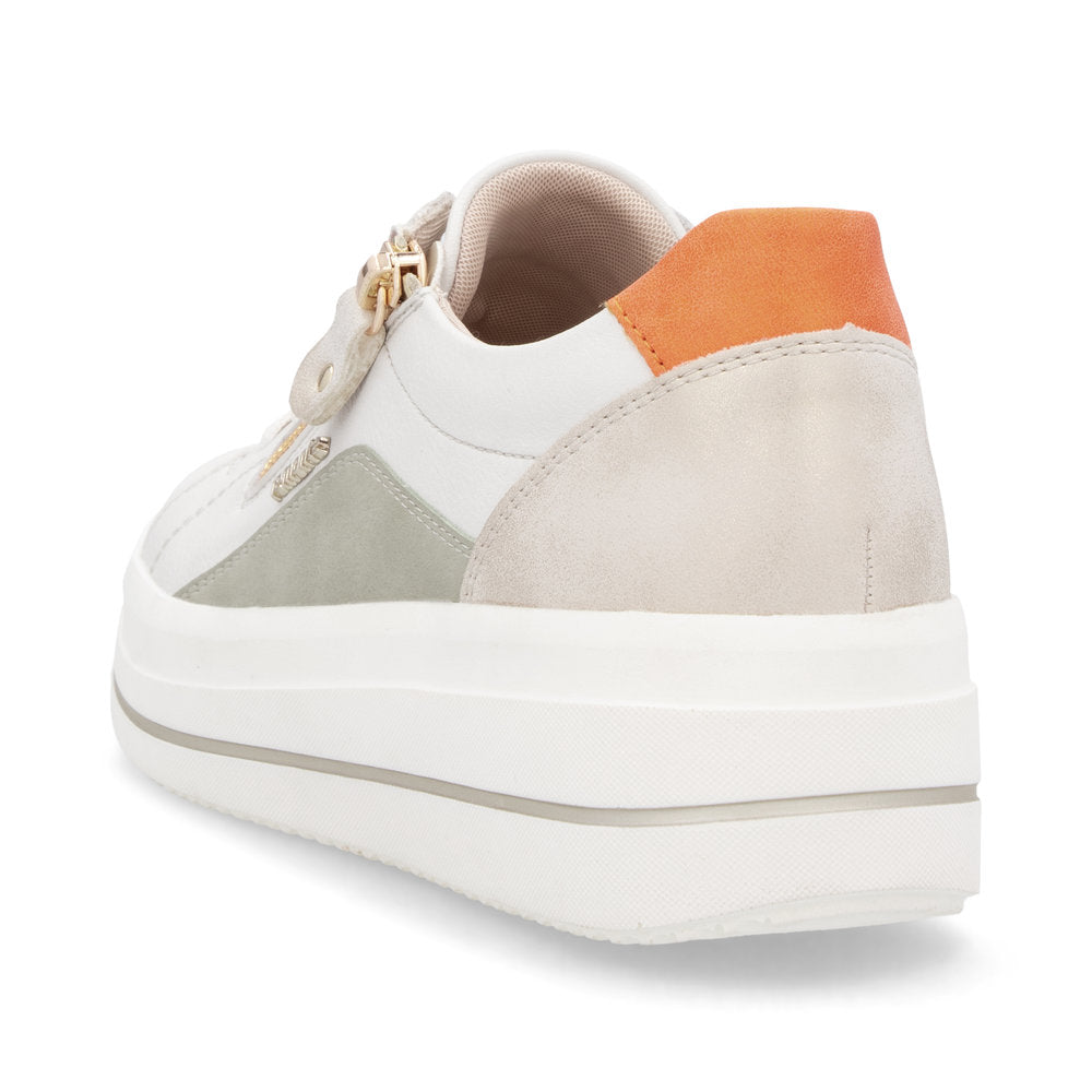 Remonte D1C01-81 Off White, Green & Orange Combi Trainers with Zip