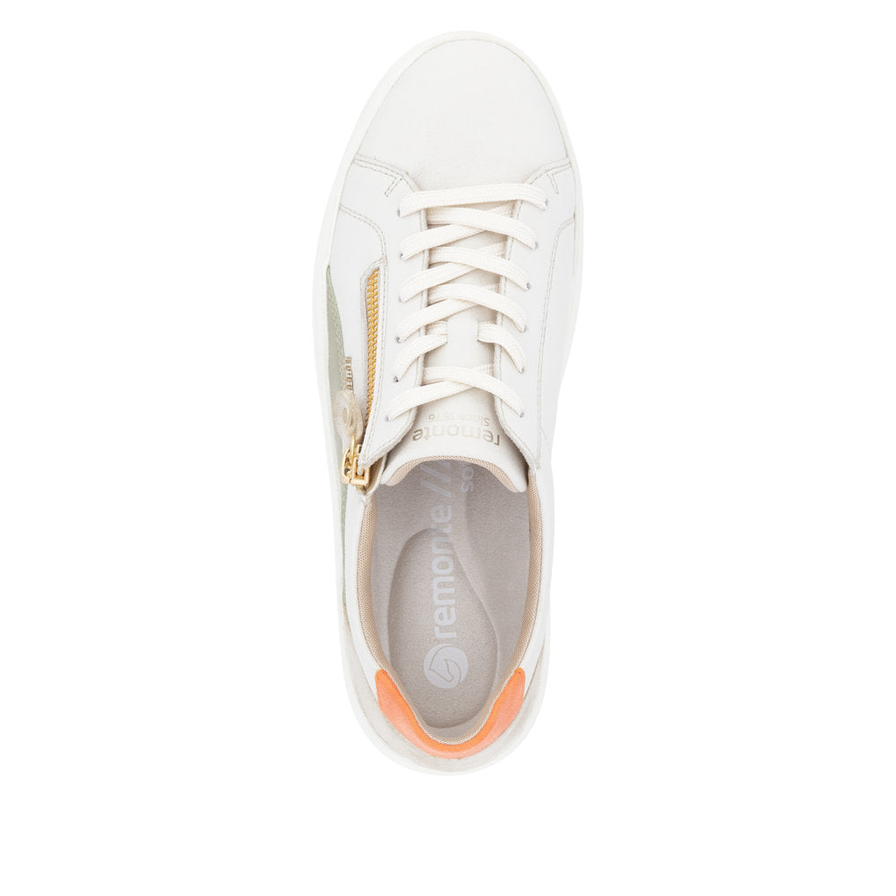 Remonte D1C01-81 Off White, Green & Orange Combi Trainers with Zip