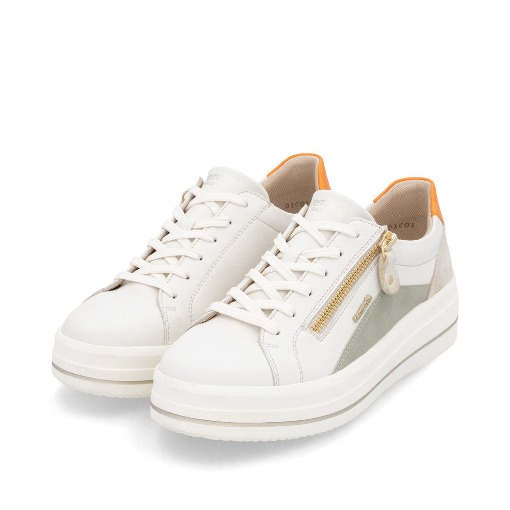 Remonte D1C01-81 Off White, Green & Orange Combi Trainers with Zip