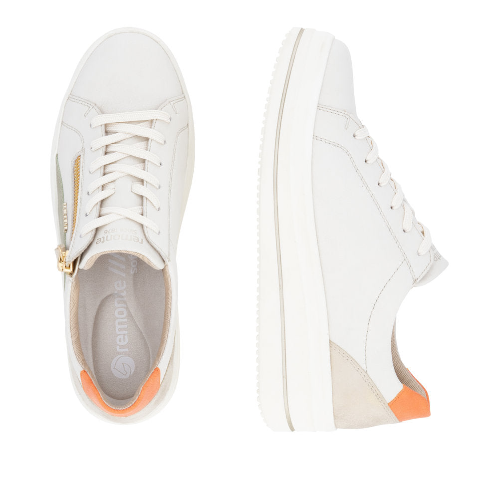 Remonte D1C01-81 Off White, Green & Orange Combi Trainers with Zip