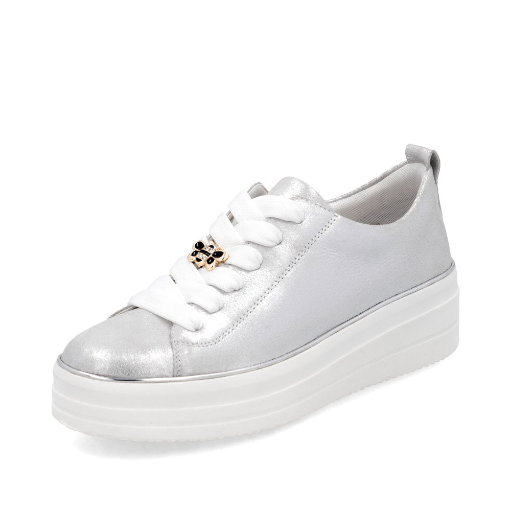 Remonte D1C03-81 Ice Silver Lace Trainers with Bee Front