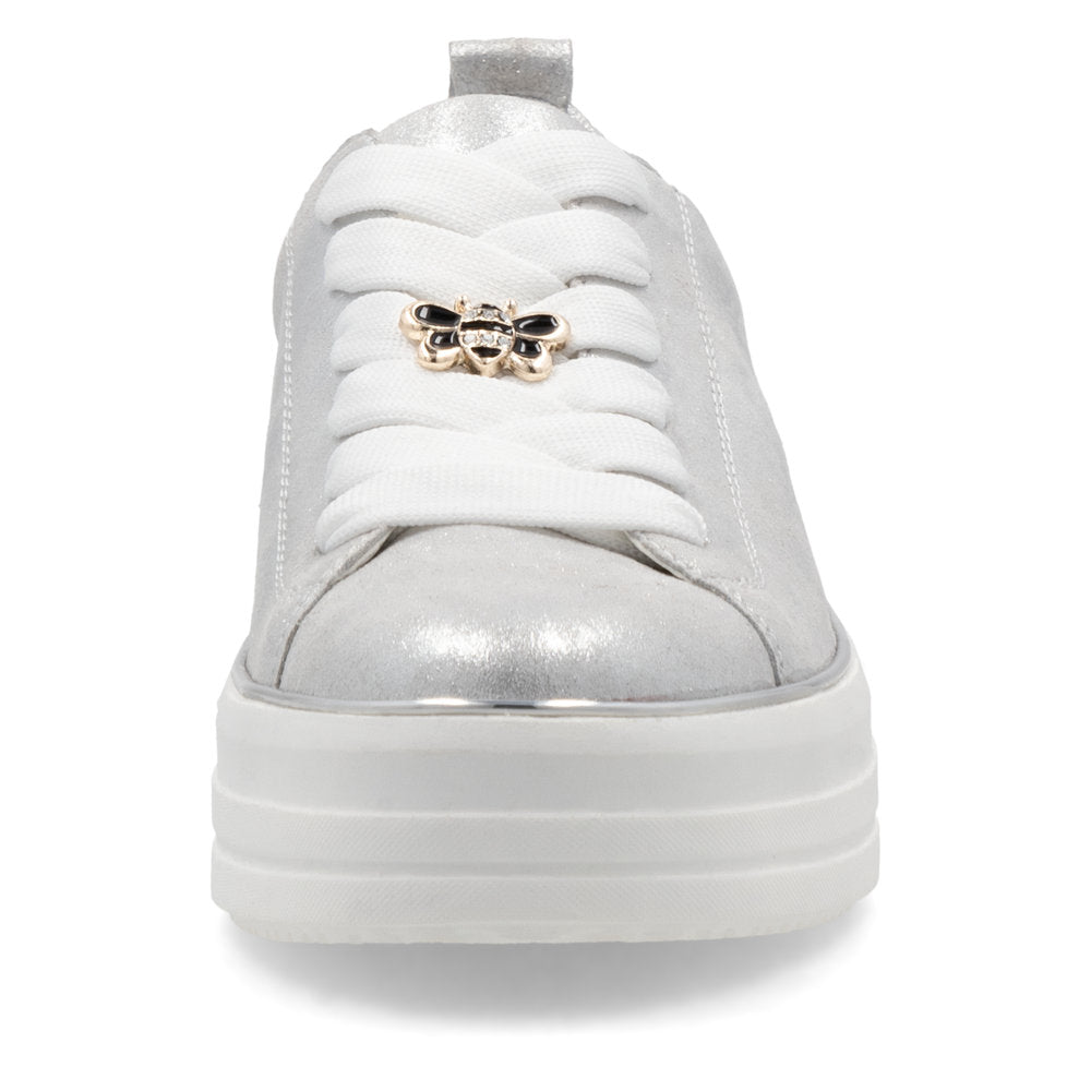 Remonte D1C03-81 Ice Silver Lace Trainers with Bee Front
