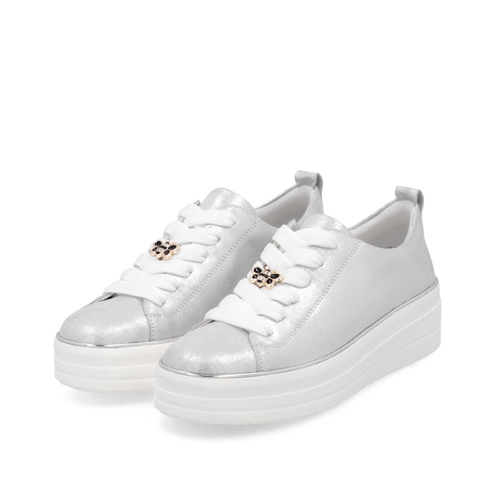 Remonte D1C03-81 Ice Silver Lace Trainers with Bee Front