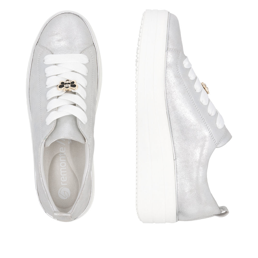 Remonte D1C03-81 Ice Silver Lace Trainers with Bee Front