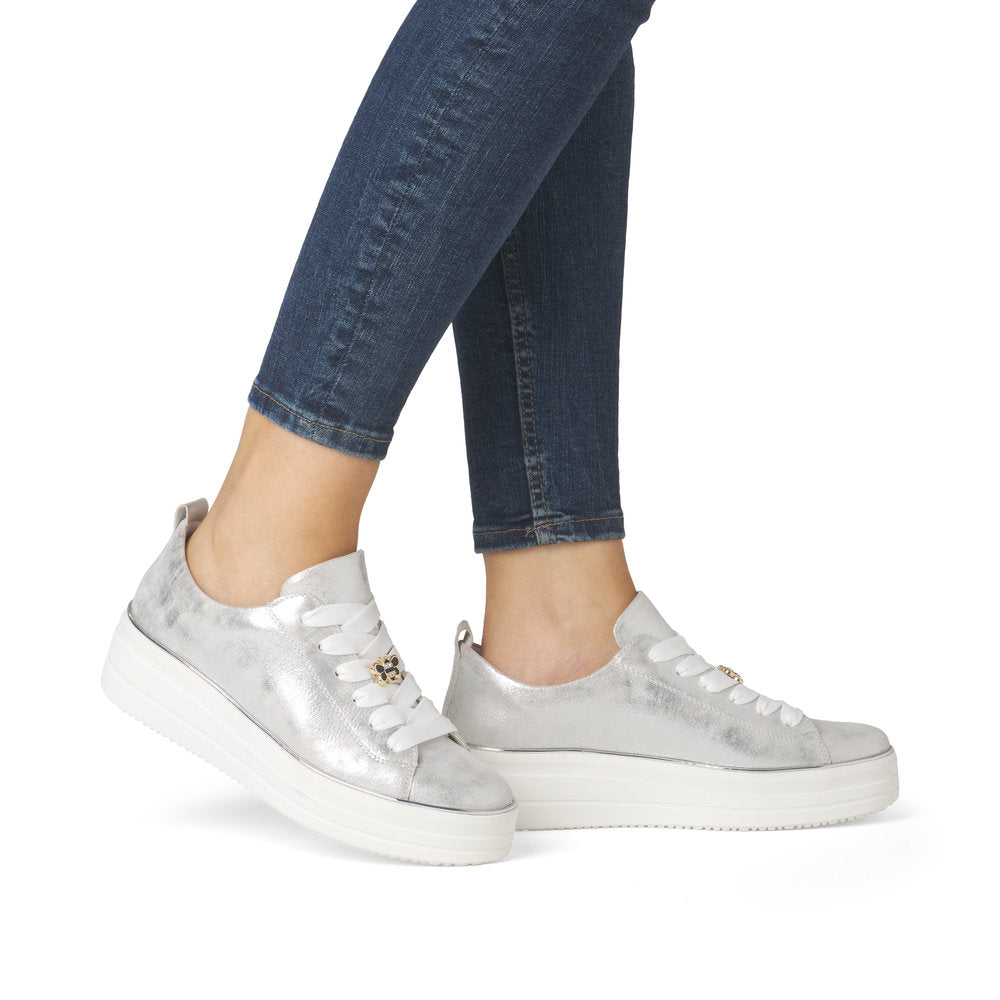 Remonte D1C03-81 Ice Silver Lace Trainers with Bee Front