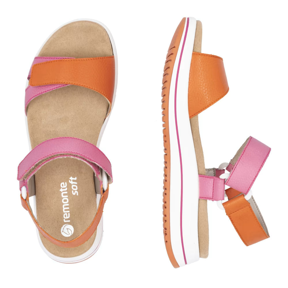 Remonte D1J57-31 Pink & Orange Combi Velcro Sandals