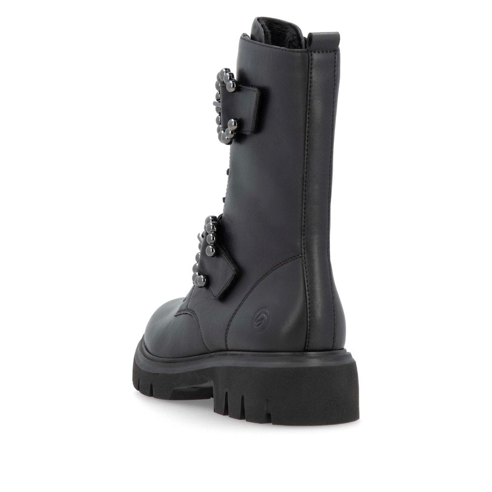 Remonte D1W70-00 Black Lace & 2 Buckle Ankle Boots