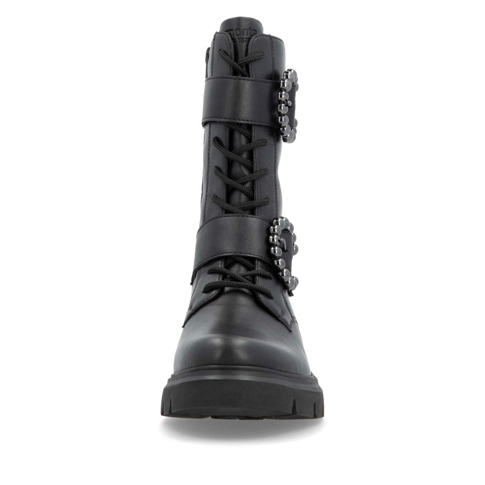 Remonte D1W70-00 Black Lace & 2 Buckle Ankle Boots