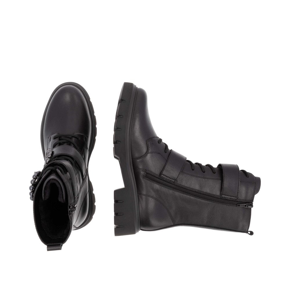 Remonte D1W70-00 Black Lace & 2 Buckle Ankle Boots