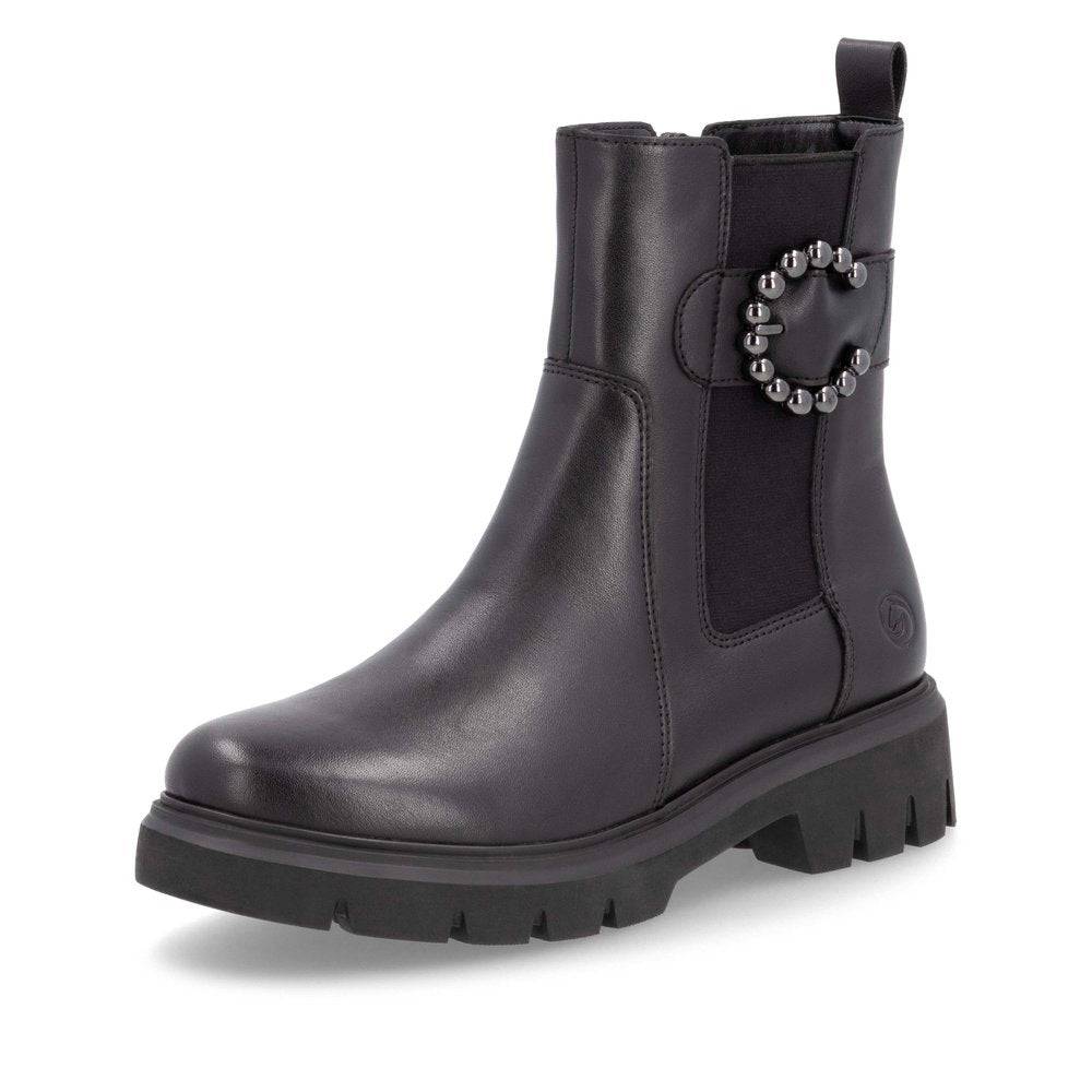 Remonte D1W74-00 Black Chelsea Style Boots with Side Buckle