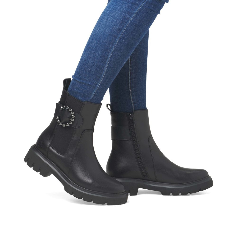 Remonte D1W74-00 Black Chelsea Style Boots with Side Buckle