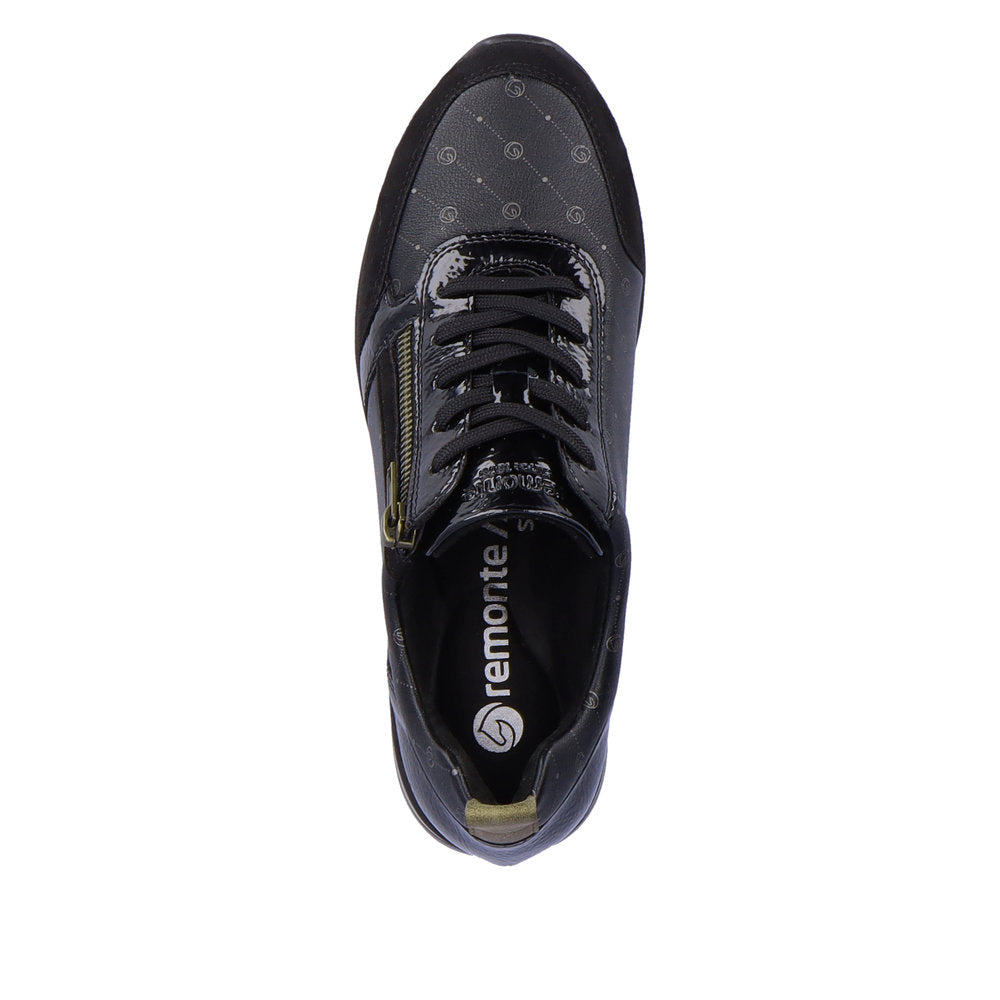 Remonte D2401-04 Black & Gold Combi Wedge Trainers with Zip