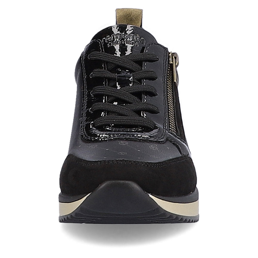 Remonte D2401-04 Black & Gold Combi Wedge Trainers with Zip