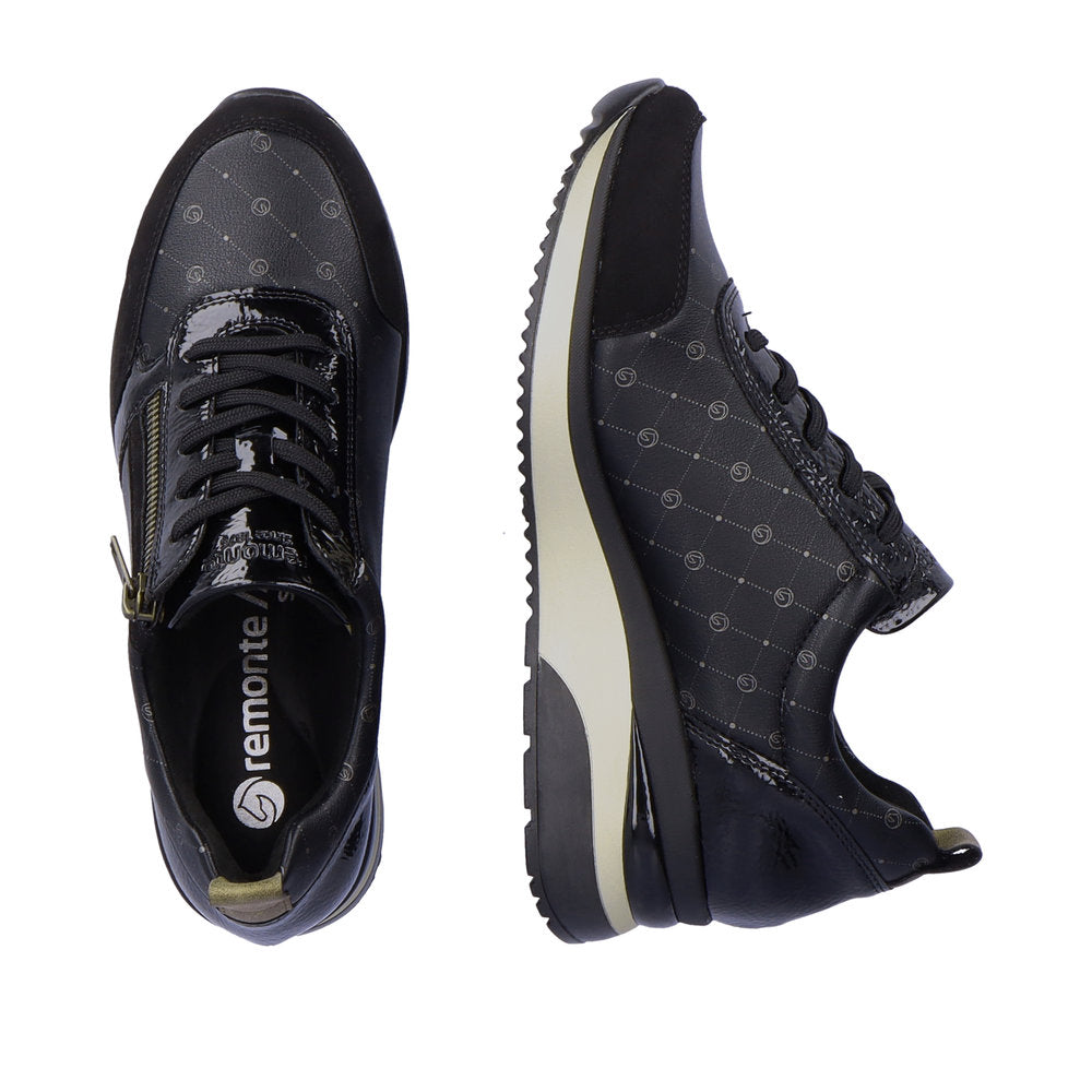 Remonte D2401-04 Black & Gold Combi Wedge Trainers with Zip