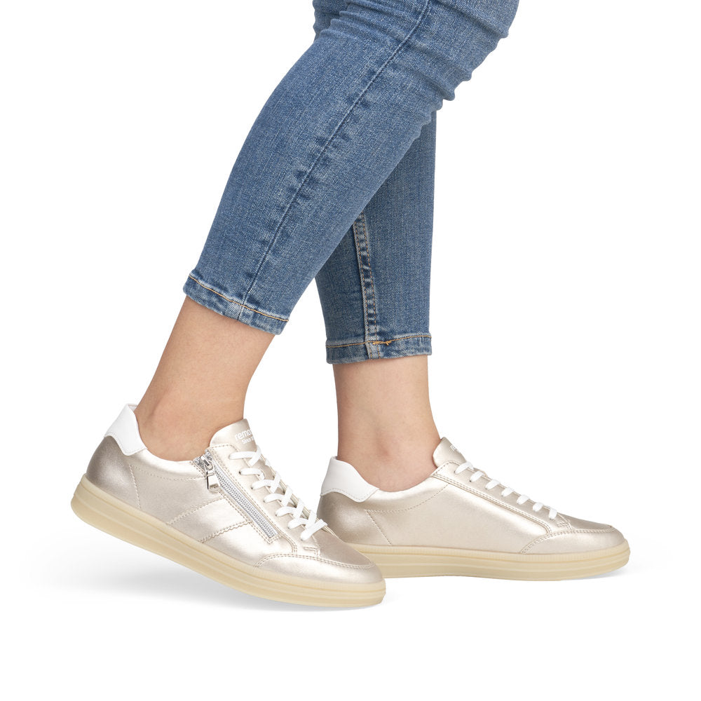 Remonte D2C02-90 Gold & White Trainers with Zip
