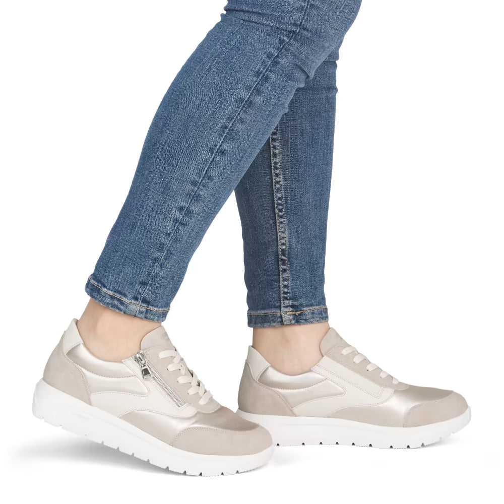 Remonte D2V02-62 Ginger Beige, Pearl & Pale Gold H Fit Trainers with Zip
