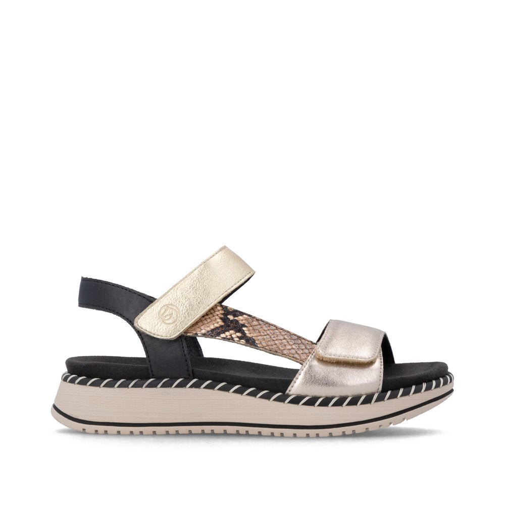 Remonte D3J50-90 Light Brass, Brown, Light Gold & Black F 1/2 Fit Velcro Sandals with Slingback Strap