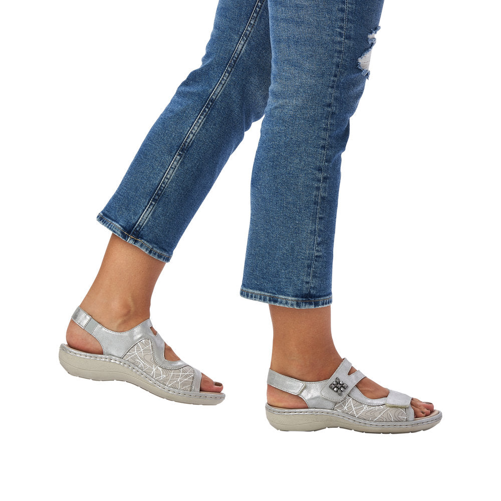 Remonte D7647-40 Ice Silver G Fit Velcro Sandals with Slingback Strap