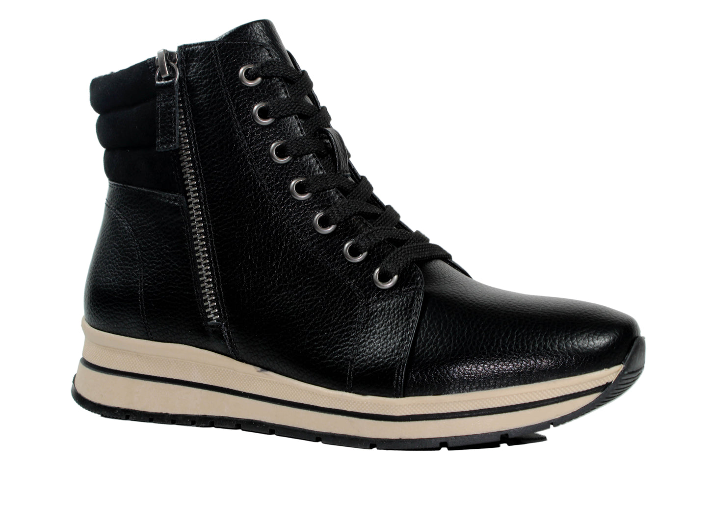 Susst DEVLYN25 Black PU Tie & Zip Ankle Boots