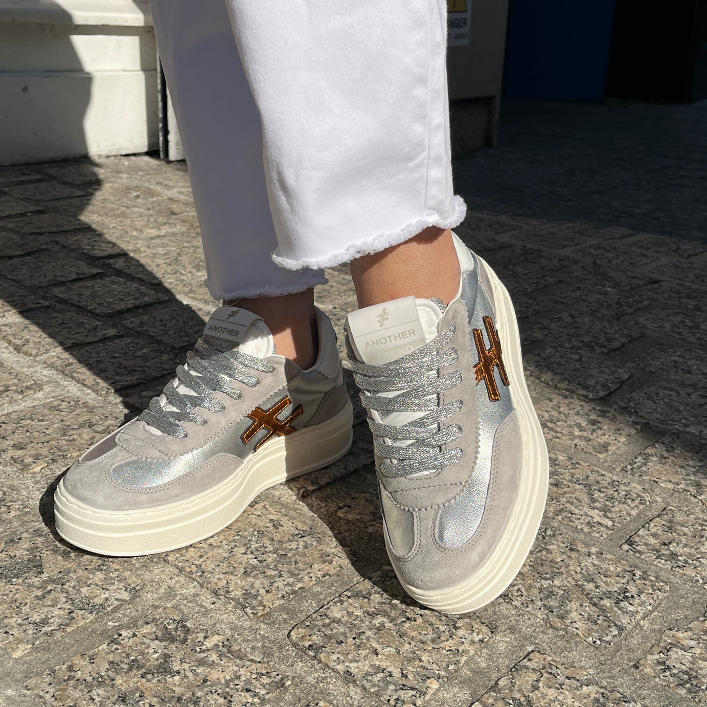 Another Trend A035M338 Tortola Grey Silver Combi Thick Sole Trainers