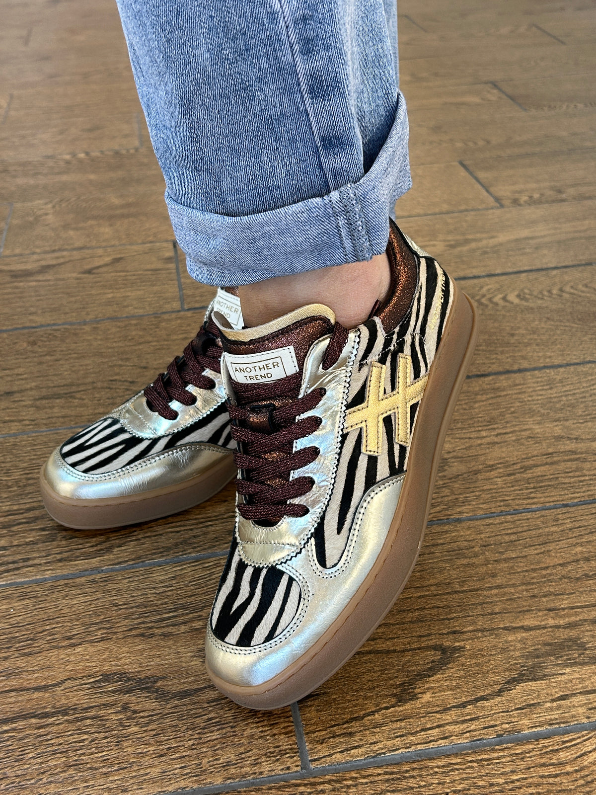 Another Trend A0349043 Zebra+Las Vegas Platino Silver & Zebra Print Trainers