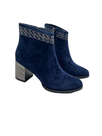 Loretta Vitale F166 Navy Suede Block Heel Ankle Boots