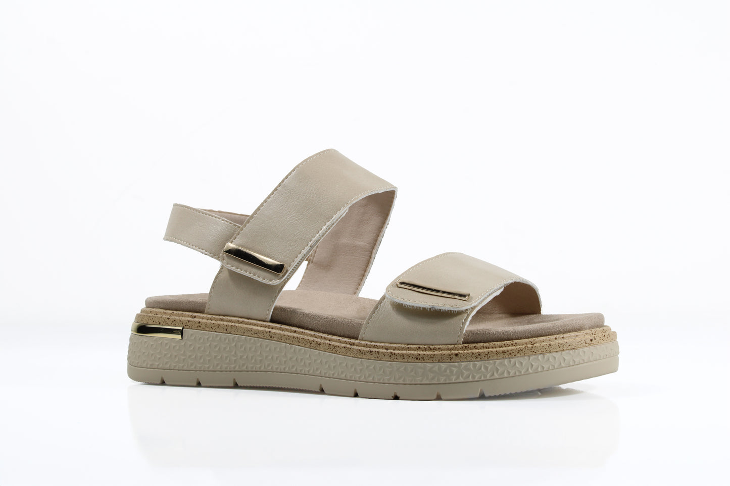 Susst FINOLA26 Beige PU Twin Velcro Strap Chunky Sandal