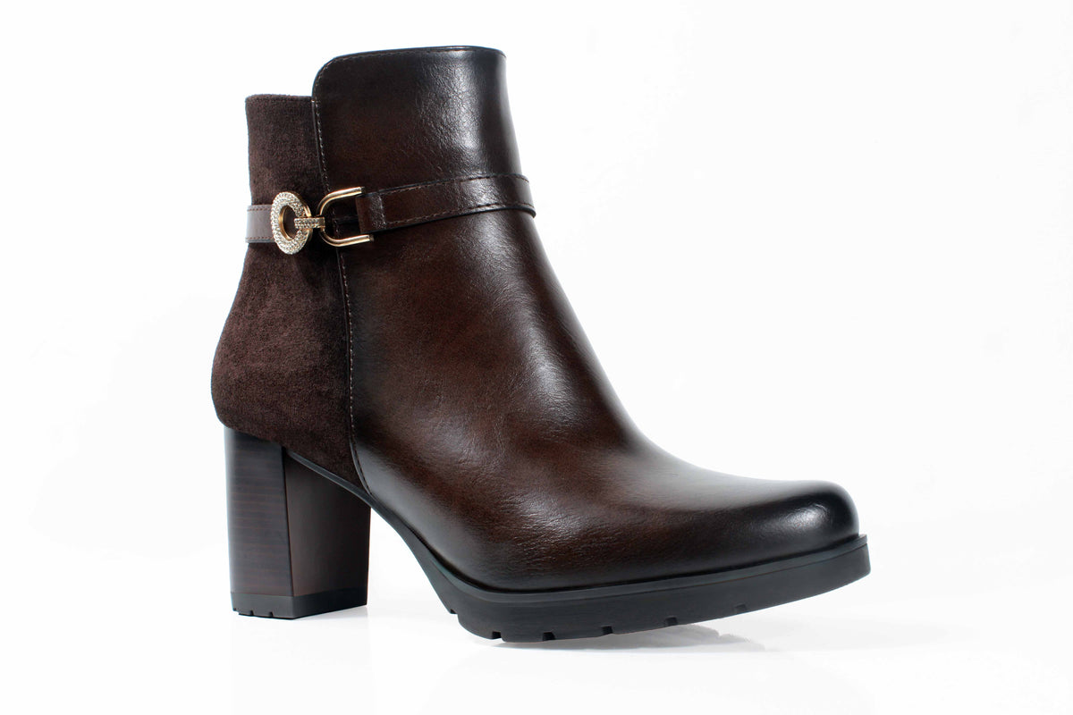 Susst Hudson26 Dark Brown PU/Micro Diamonte Strap & Buckle Ankle Boots