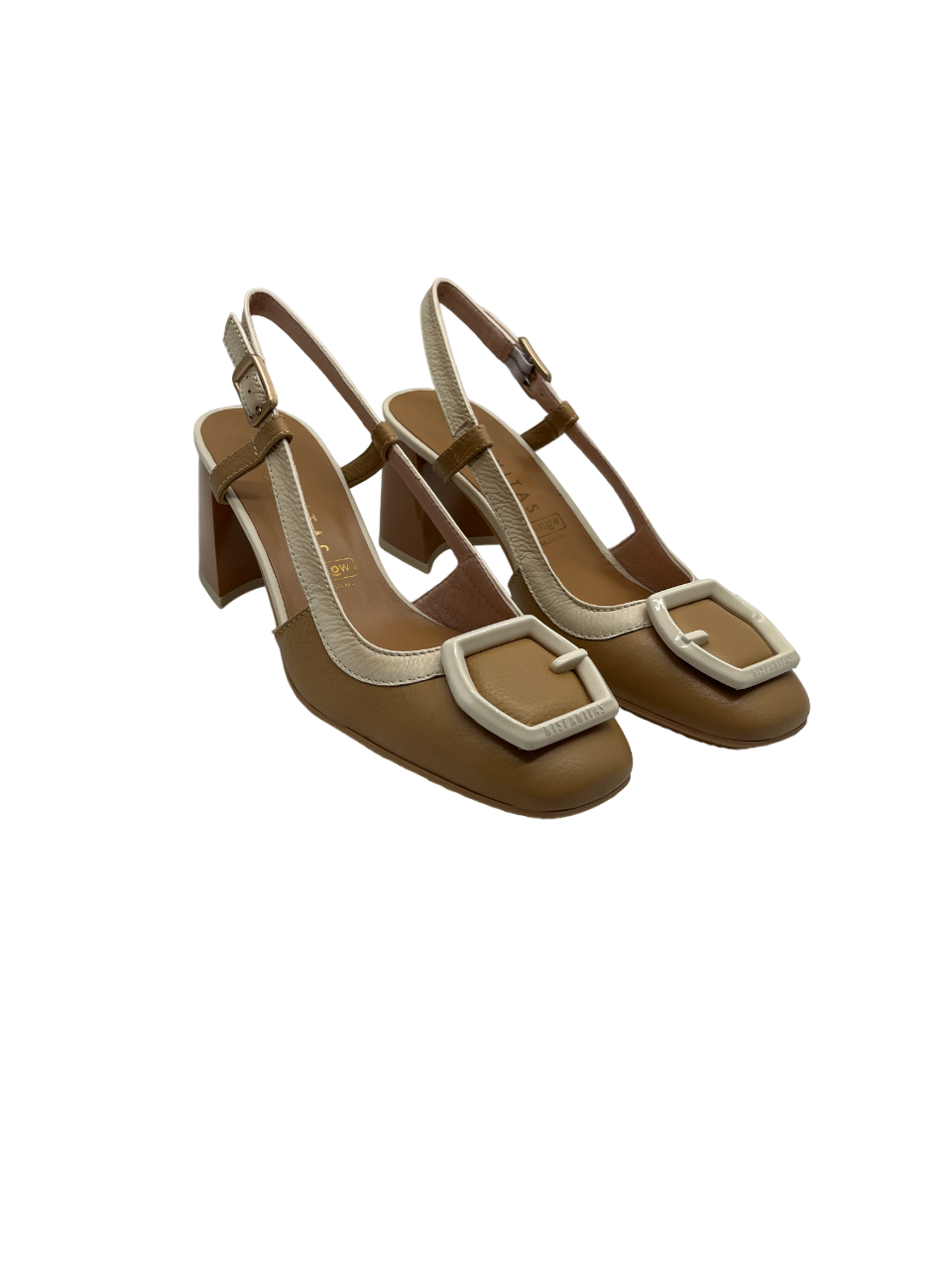 Hispanitas HV243221 Desert Tan & Cream Combi Slingback Block Heels