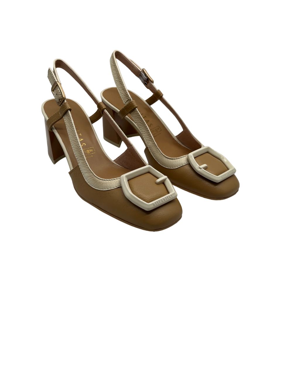 Hispanitas HV243221 Desert Tan & Cream Combi Slingback Block Heels