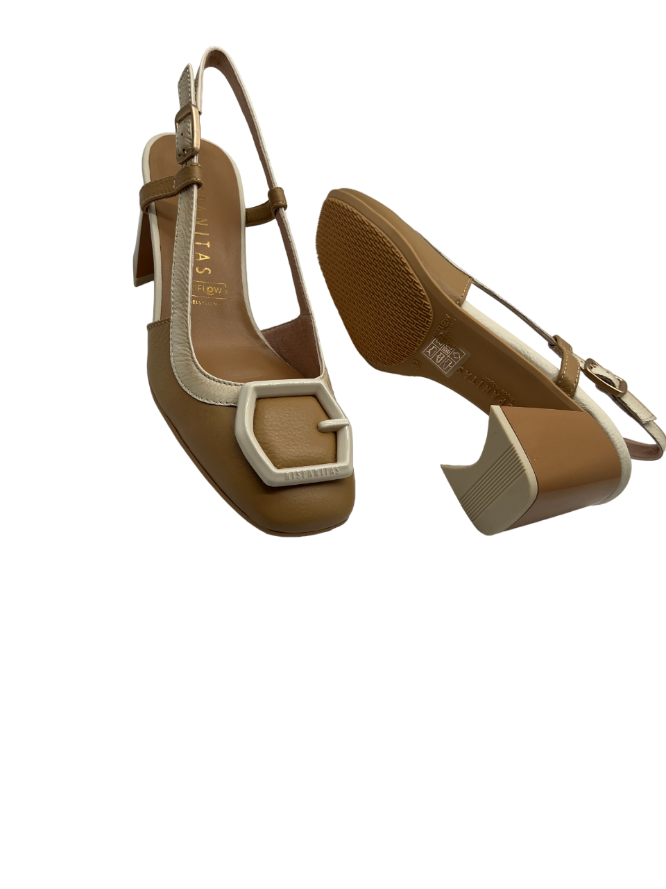 Hispanitas HV243221 Desert Tan & Cream Combi Slingback Block Heels