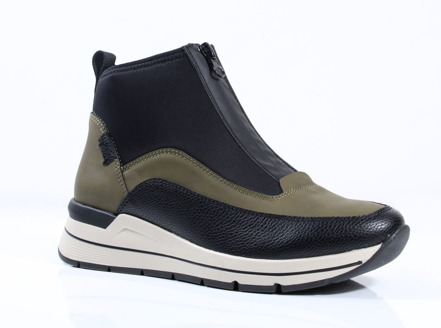 Susst HARPER25 Green/Black PU Front Zip Ankle Boots