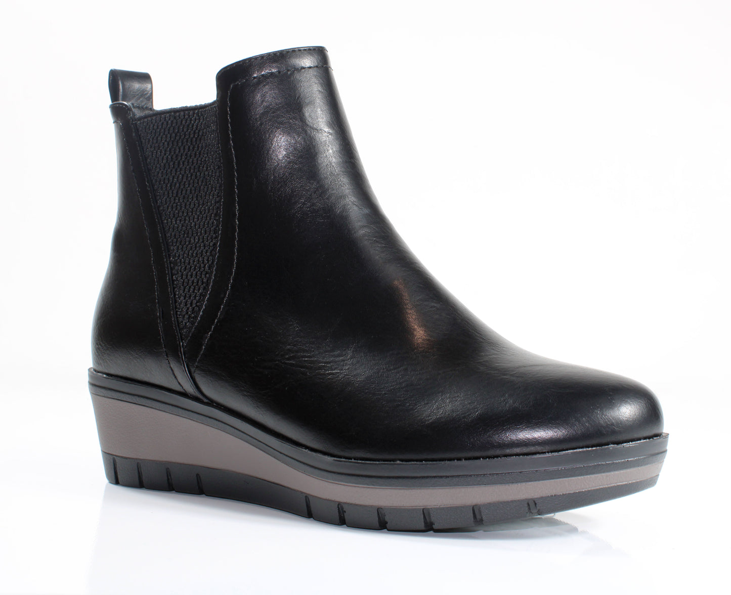 Susst HILTON25 Black PU Zip & Gusset Low Wedge Ankle Boots