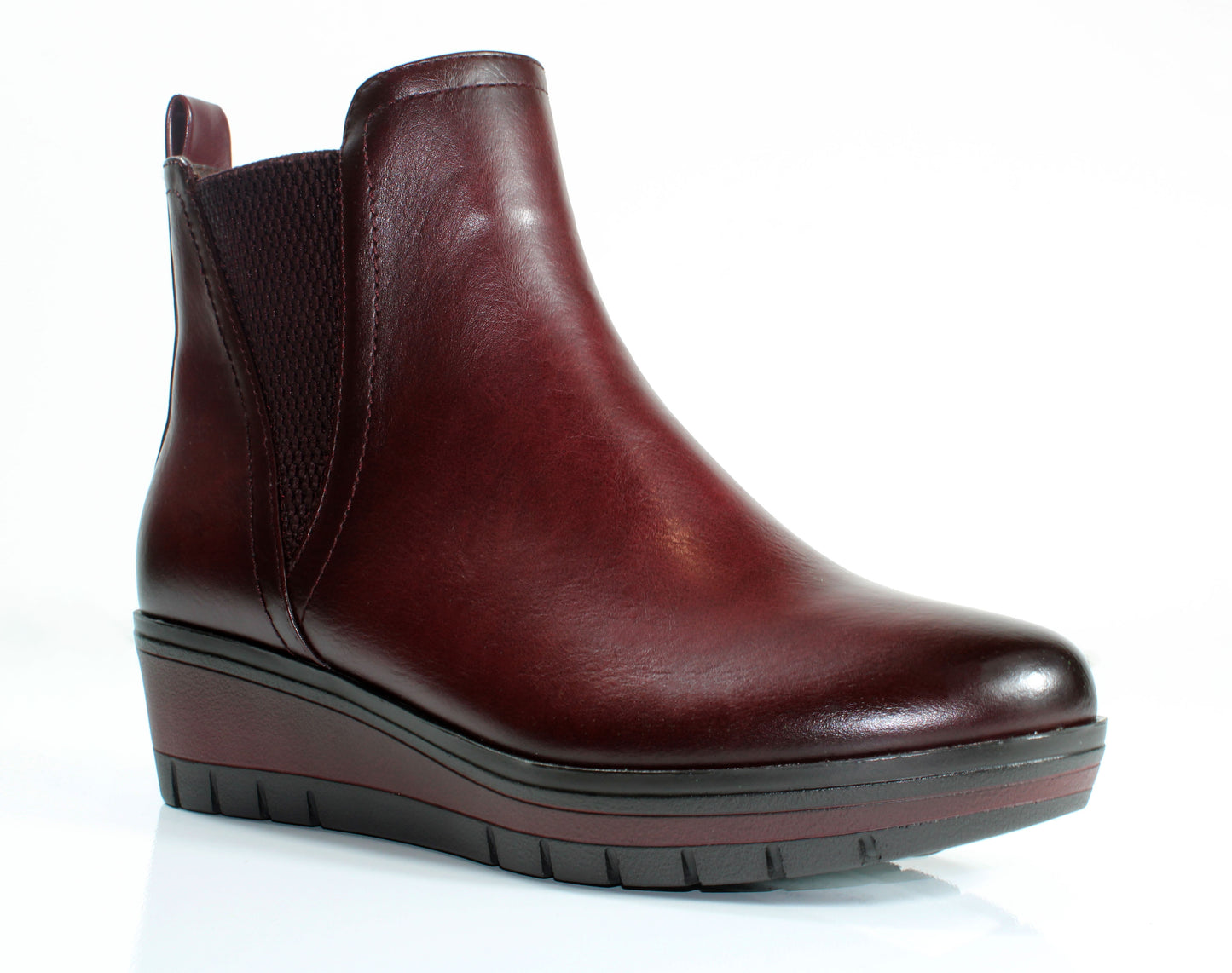 Susst HILTON25 Burgundy PU Zip & Gusset Low Wedge Ankle Boots