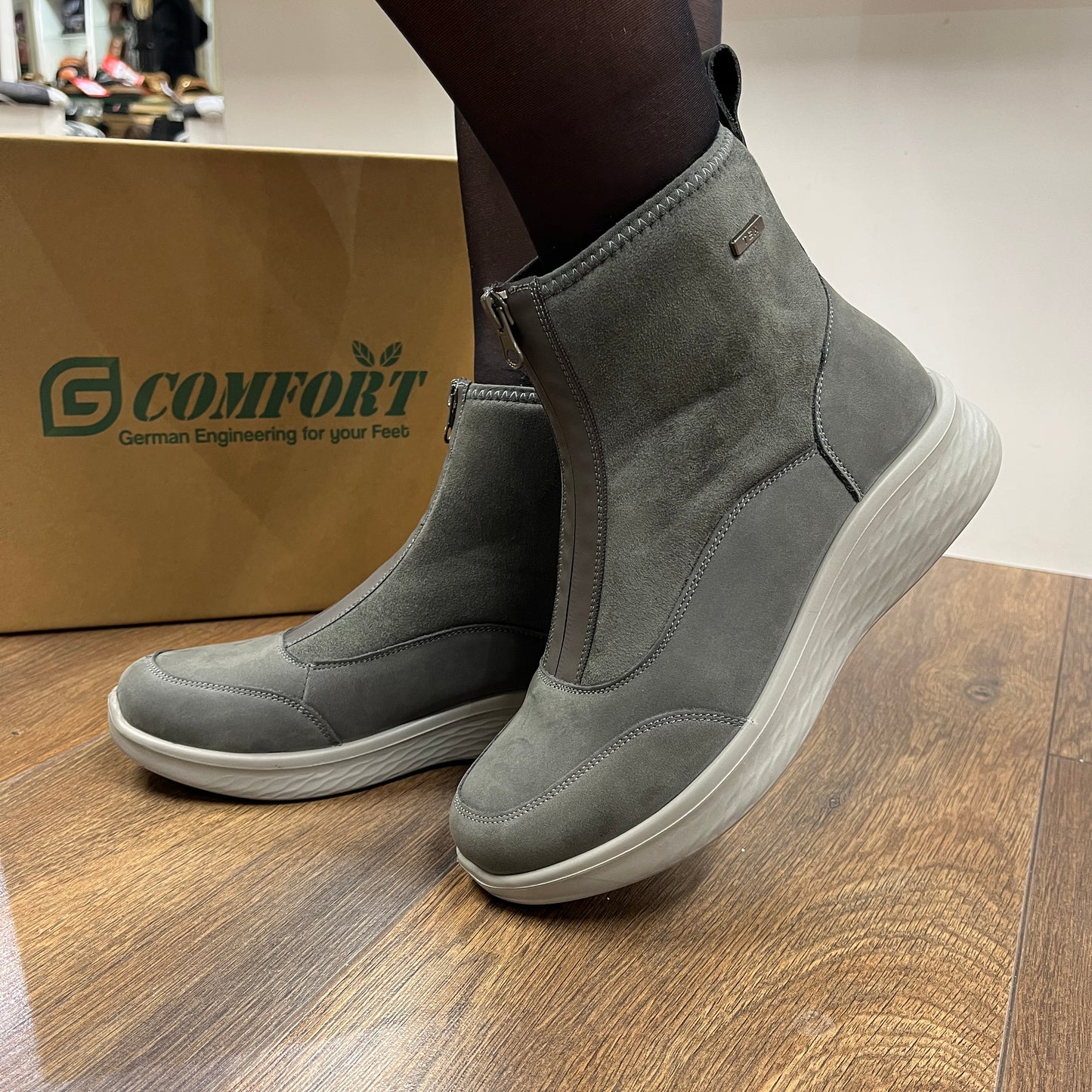 G Comfort P-817 Khaki/Grey Boots with Front Zip
